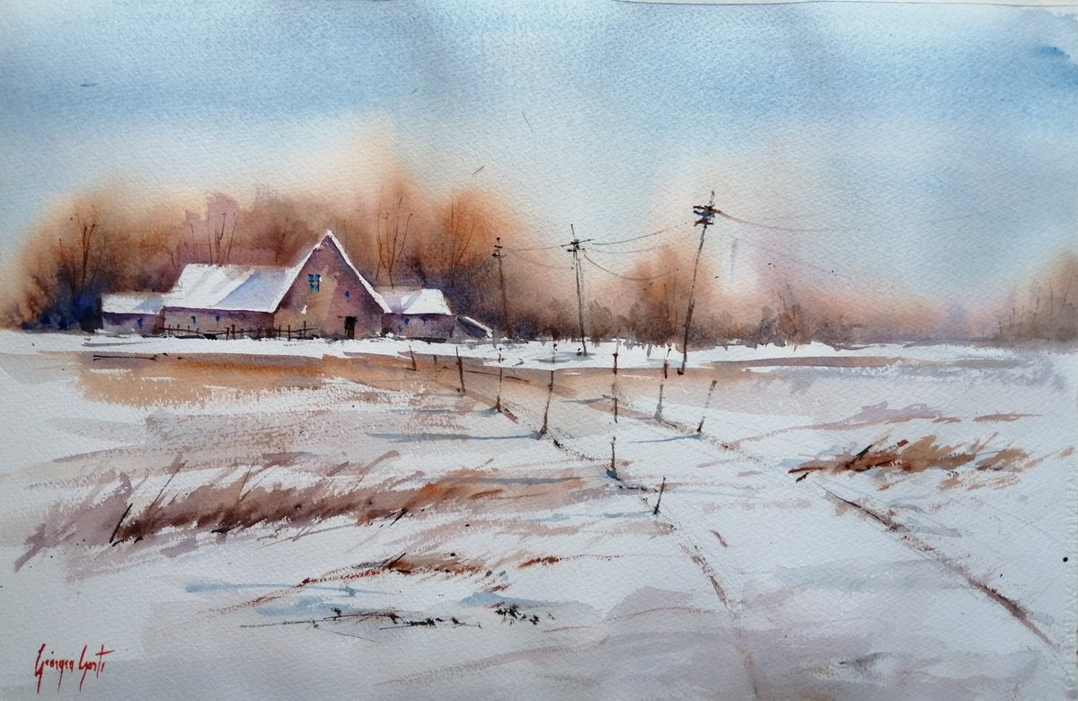Impressionistic Watercolour , Countryside Landscape 21 By Giorgio Gosti, 21 X 14, Artwork For Sale On Artfinder