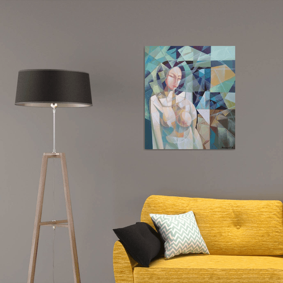 Morning (70x80cm, cubism, oil painting, ready to hang)