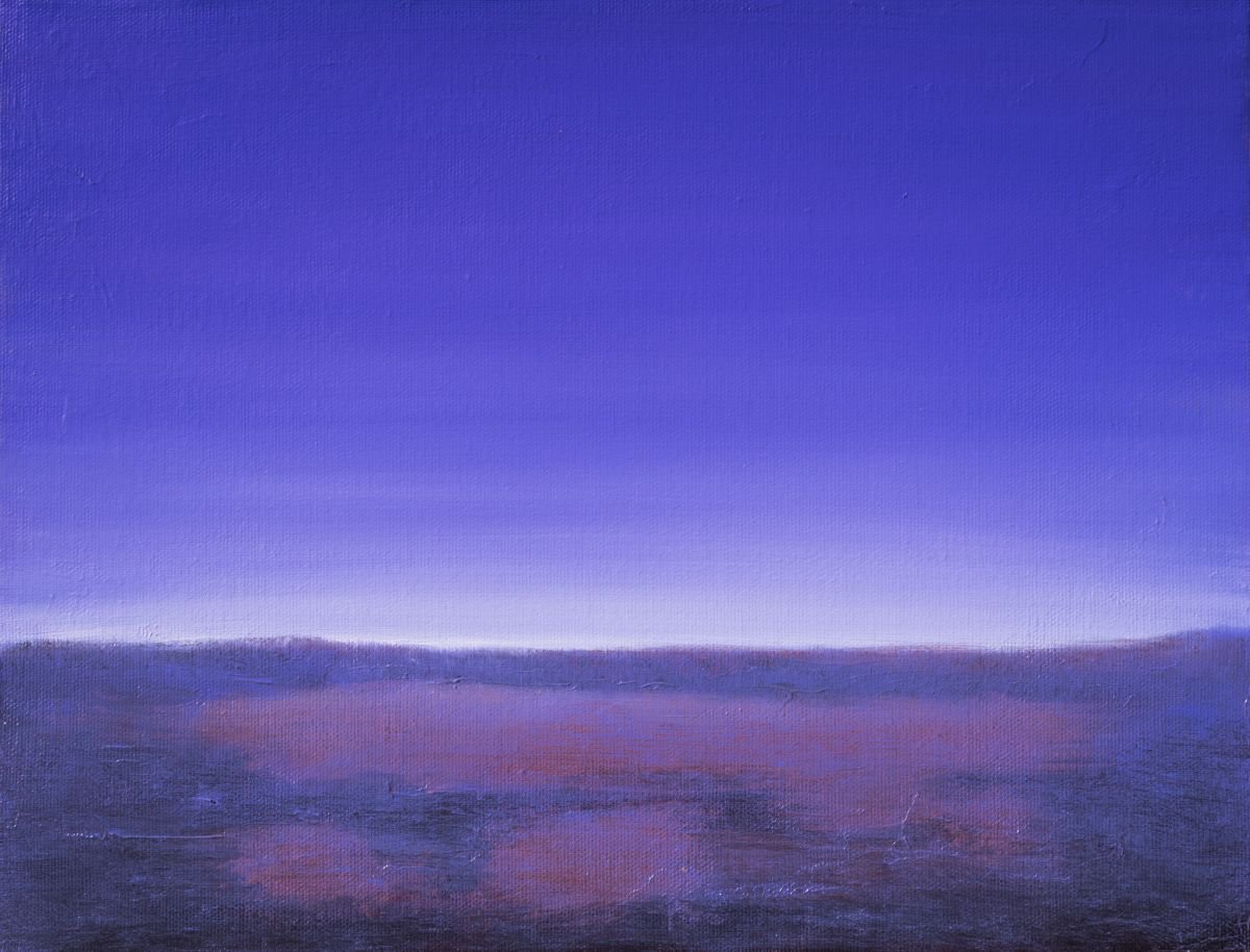 Abstract Landscape Oil Painting By Fabienne Monestier, 14 X 11, The Violet Dawn, Original Artwork