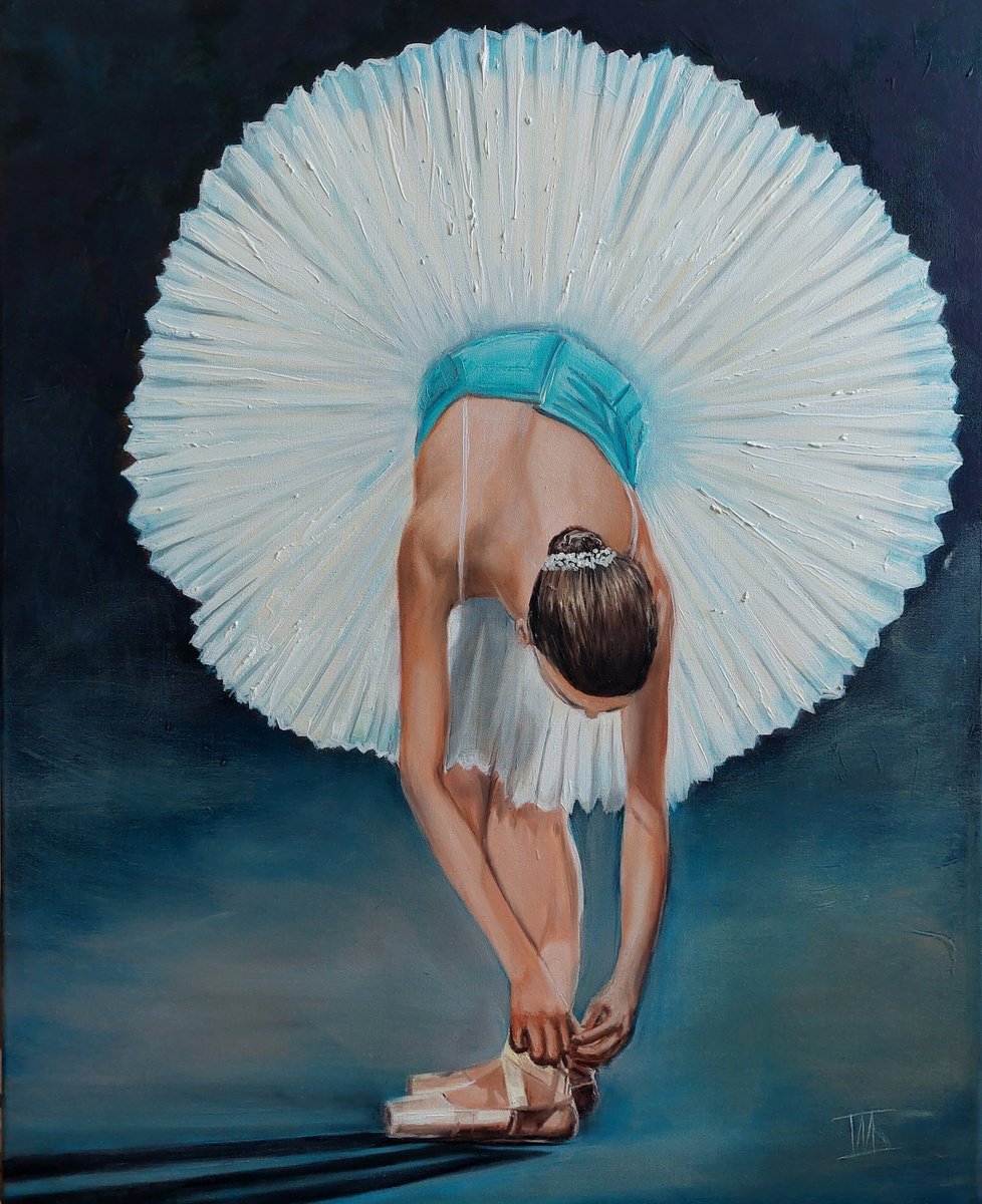 Photorealistic Portrait Oil Painting By Ira Whittaker, 16 X 20, Ballet Moment, Original Artwork