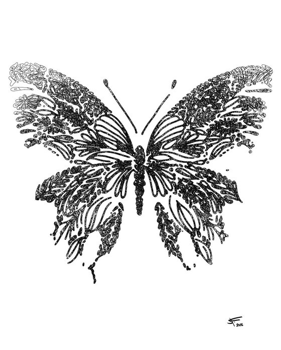 Butterly, Black and White, Framed Artwork, 16 x20 inches,
