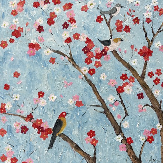 Blooming Tree and Birds