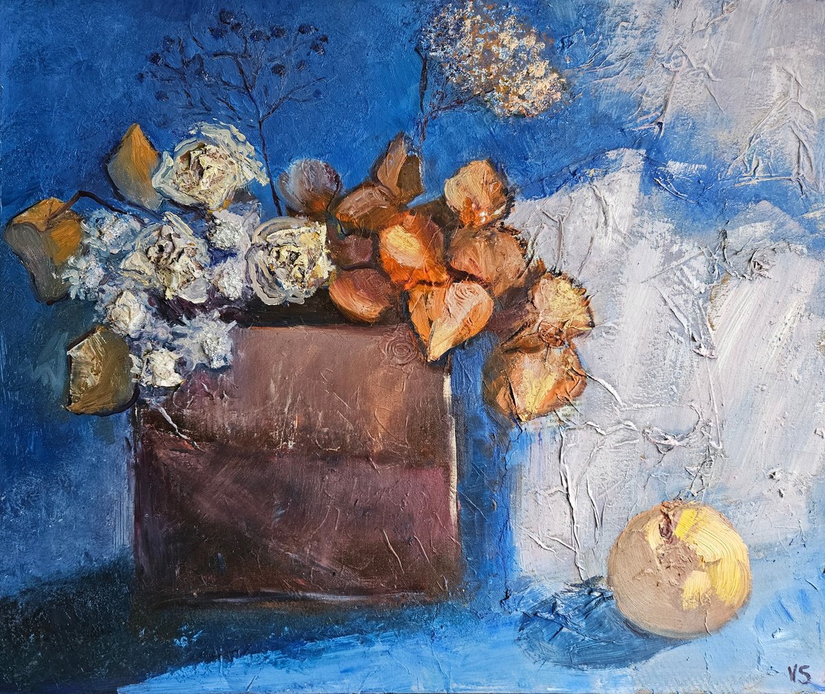 Expressive Botanical Painting By Vera Stein, 24 X 20", Stilllife With Physalis, Original Artwork