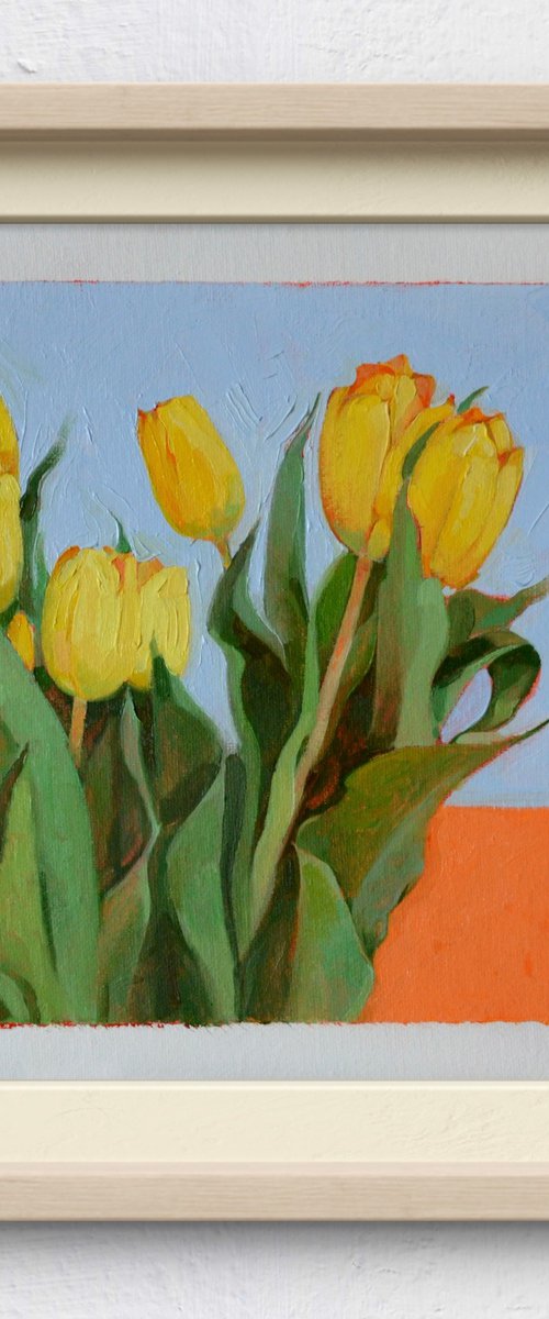 Yellow Tulips on Orange by Alexandra Sergeeva