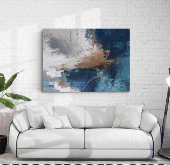 "Wave 4" Navy gray brown abstract acrylic art