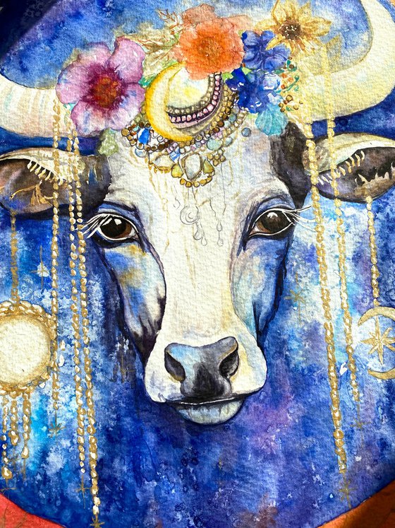 Lunar Cow: Dance of Light and Flowers