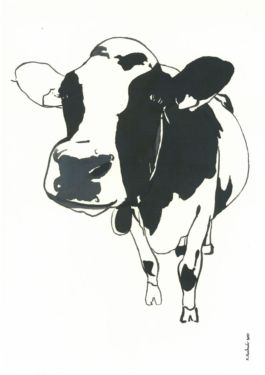 Cow I Animal Drawing by Ricardo Machado