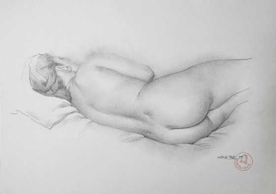 The woman lying on the sofa