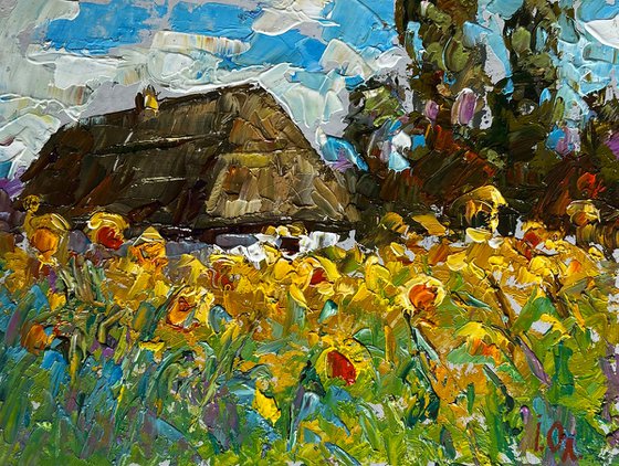 House and Sunflowers