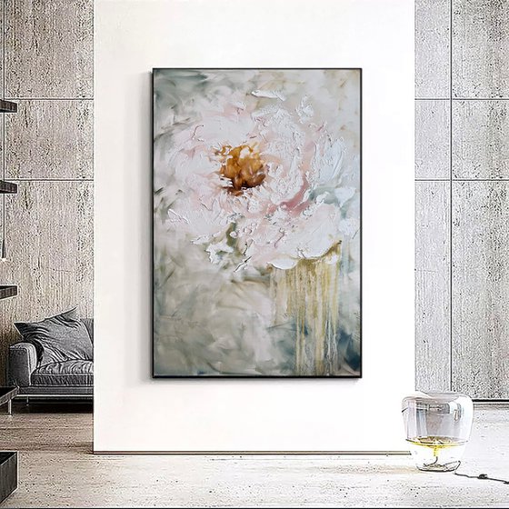 80х120cm - texture flowers art, light abstract peony. Tender than tenderness -2.