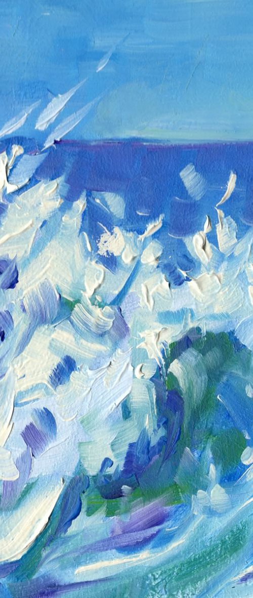 Breaking Waves 2. Small Oil Painting by Mary Kemp