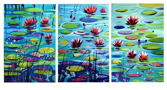 Water Lily Pond - Triptych