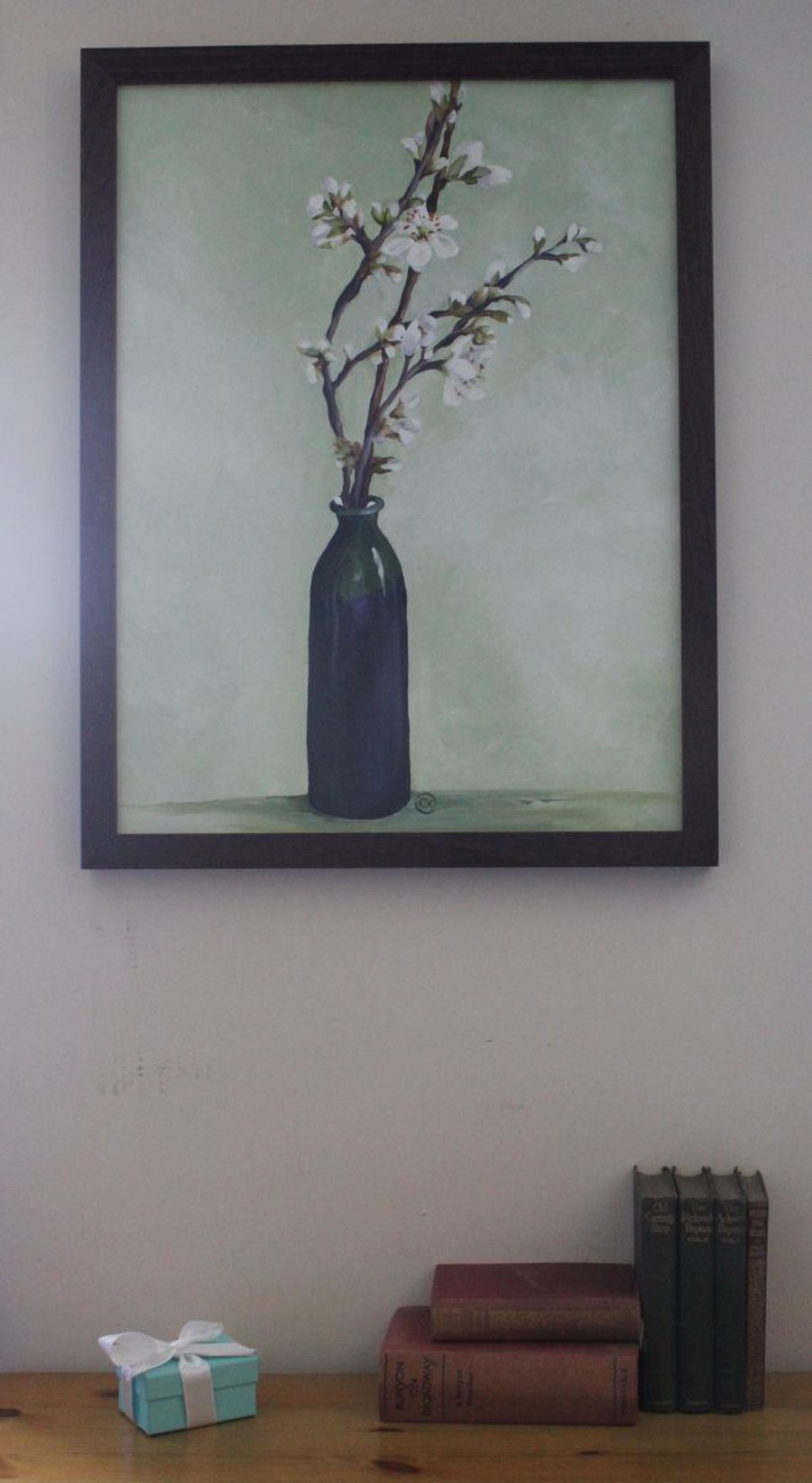 Blossom in a green vase Painting by Charlie Davies Artfinder