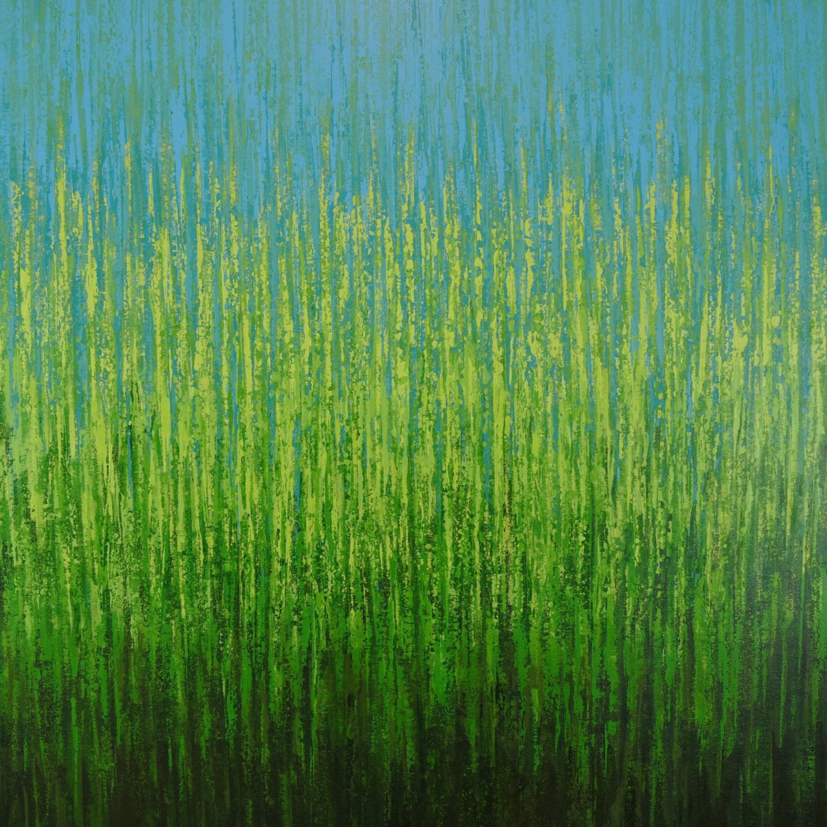 Expressive Abstract Acrylic Painting By Suzanne Vaughan, 40 X 40", Summer Grasses - Color Field, Original Artwork