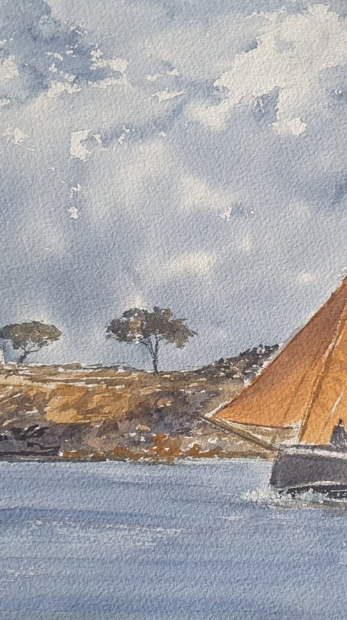 Breton Fishing Boat , Full Sail by Charles Pierson