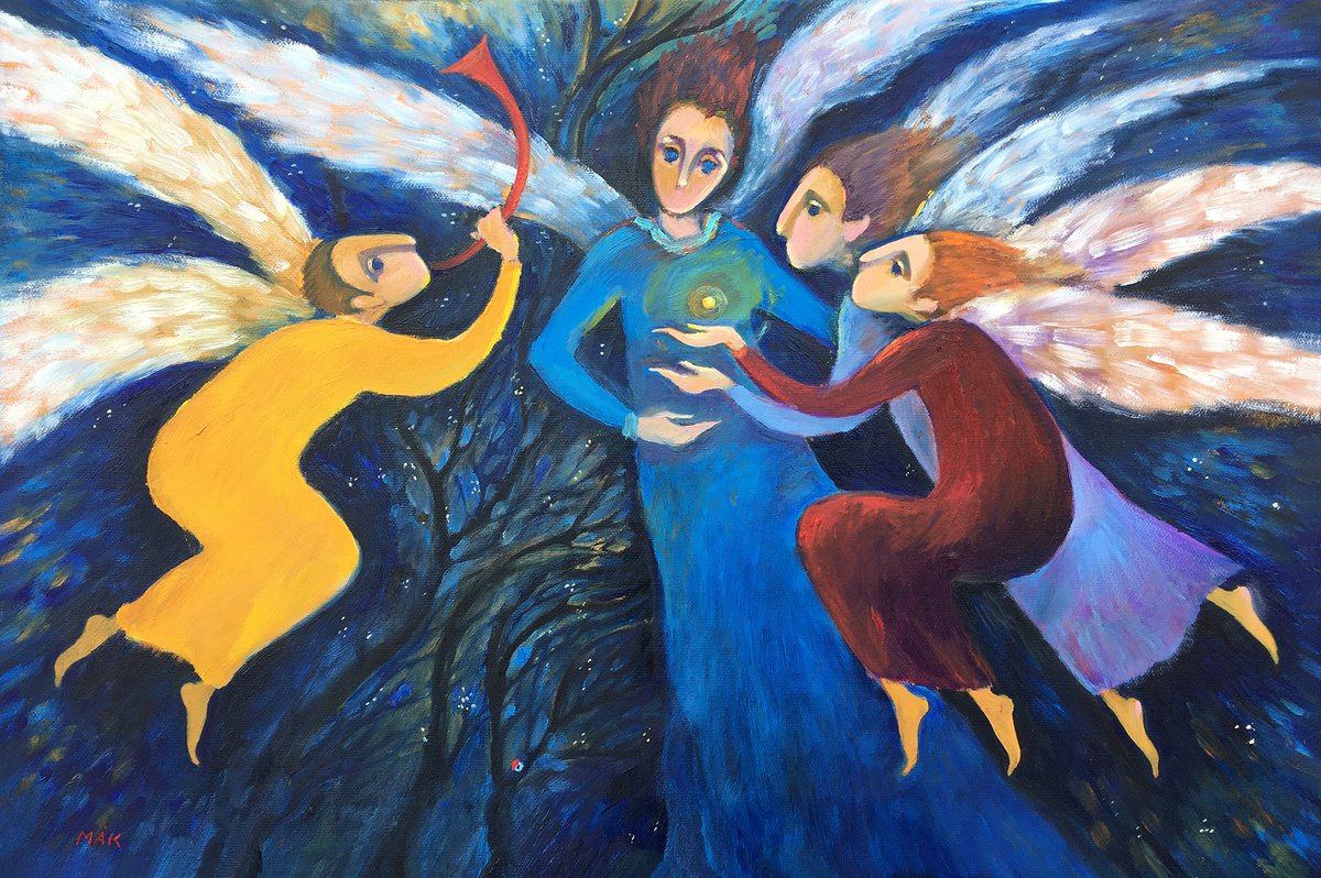 ANGELS - expressive artwork with angels in the blue sky Birthday Christmas Easter gift ide... by Irene Makarova