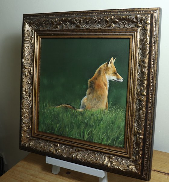 Red Fox Painting, Animal Artwork, Nature Wall Decor Framed and Ready to Hang Oil Painting by Alex Jabore Active