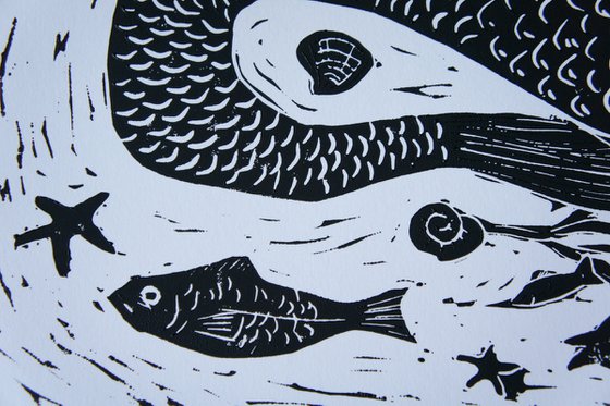 Sleeping Siren Linocut Print