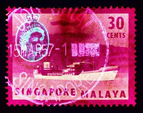 Singapore Stamp Series '30 cents QEII Oil Tanker (Pink)' by Richard Heeps