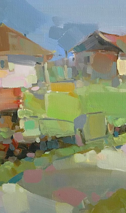 Village, Landscape oil painting, Handmade artwork, by Vahe Yeremyan