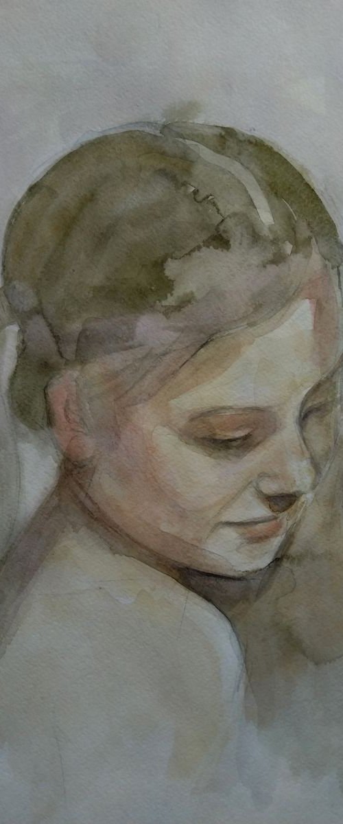 Watercolor portrait (30x43cm, watercolor, paper, portraiture) by Kamsar Ohanyan