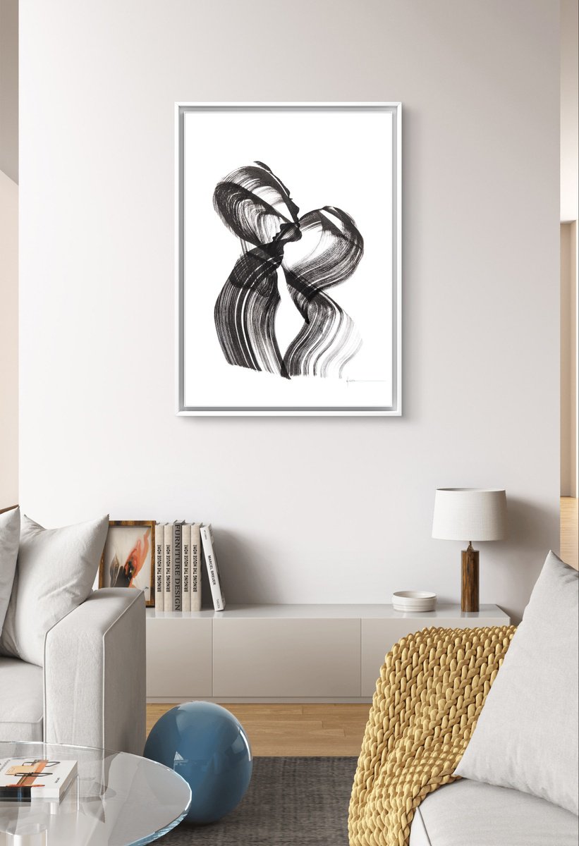 Illustrative Portrait Ink Drawing By Nicol Vacaru, 15 X 21", Silent Embrace, Original Artwork