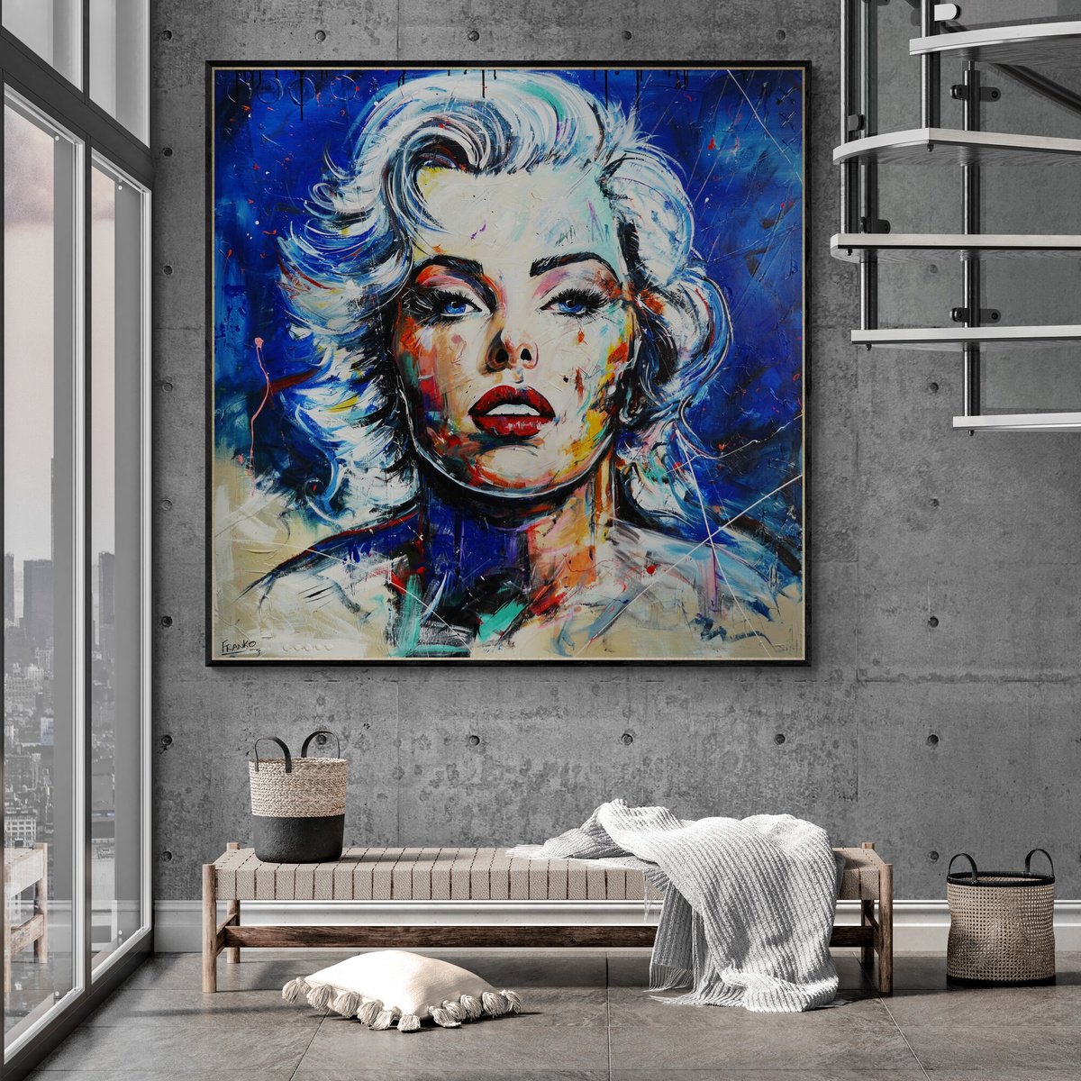 Abstract Portrait Acrylic Painting By Franko, 60 X 60, Bombshell, Original Artwork