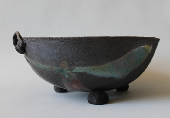 Raku Bowl with handle.