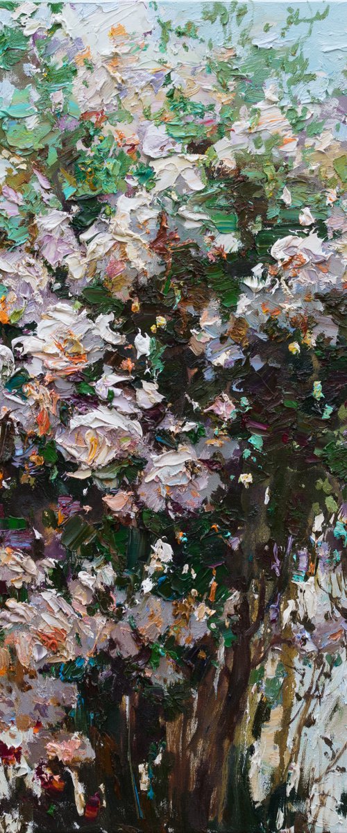 Summer white roses Impasto Original oil painting by Anastasiia Valiulina