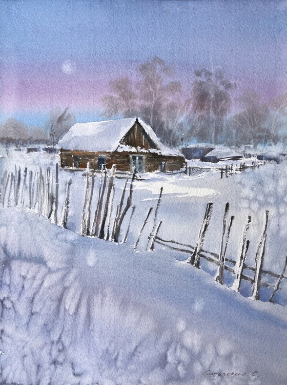 Winter morning. Village.