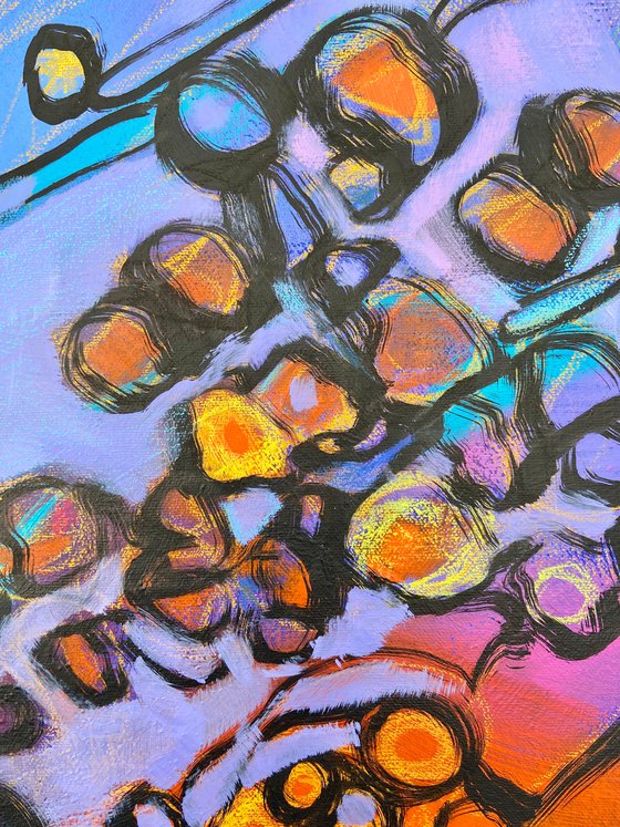 17.03.22- a large scale 80x100 cm blue pink orange abstract painting