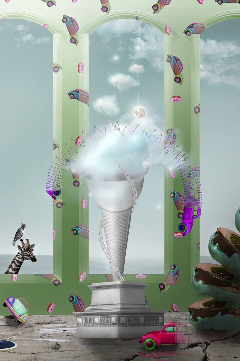 Surrealistic Transport Print By Vanessa T Stefanova, 16 X 24", Car Slinky, Original Artwork