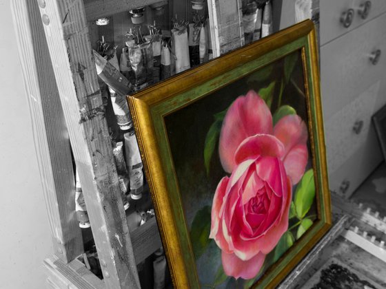 "Margo"  rose flower pink  realism liGHt original painting   GIFT (2018)