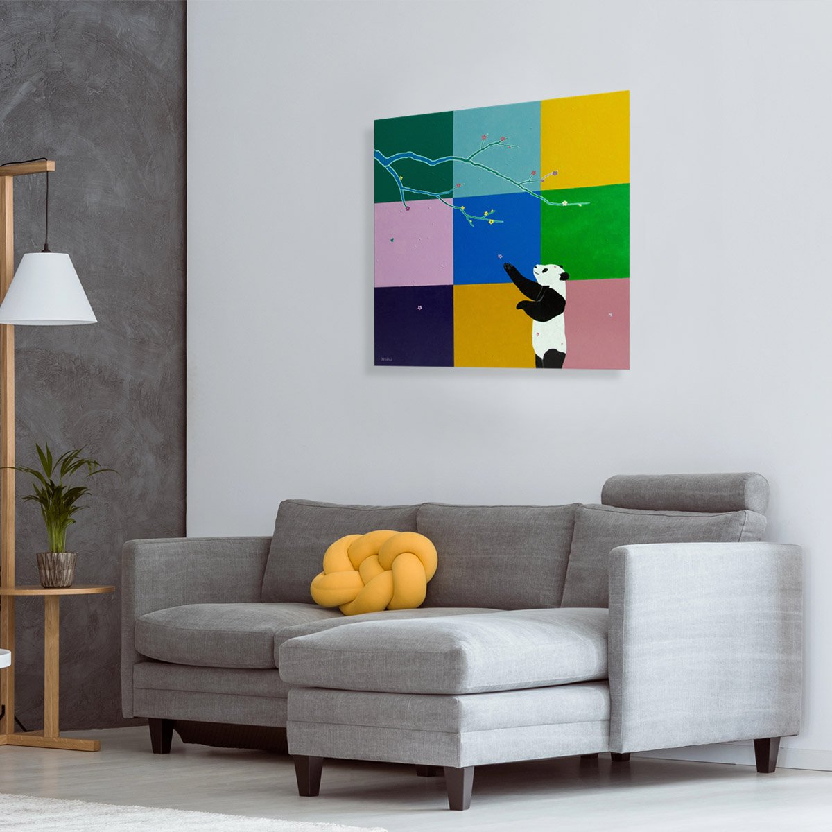 Surrealistic Animal Acrylic Painting By Yuan Hua Jia, 28 X 28", Falling Flowers ( Original ), Original Artwork