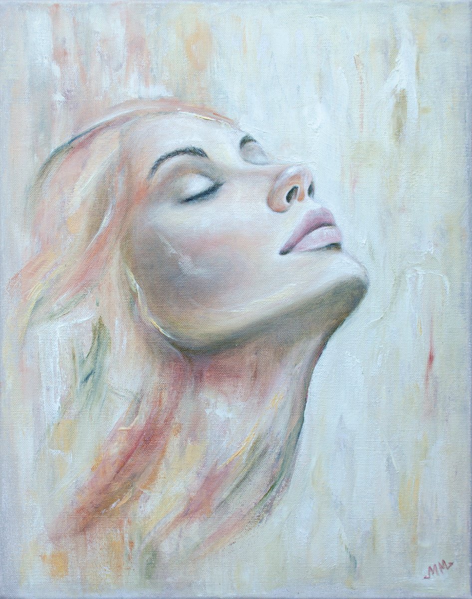 Expressive Portrait Oil Painting By Mila Moroko, 16 X 20", Radiance 2, Original Artwork