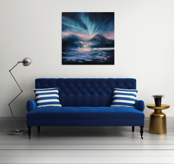 "Northern Lights.Aurora"100x100cm large original painting