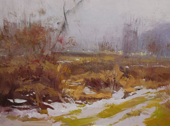 Oil landscape art piece " Vivid Snow "