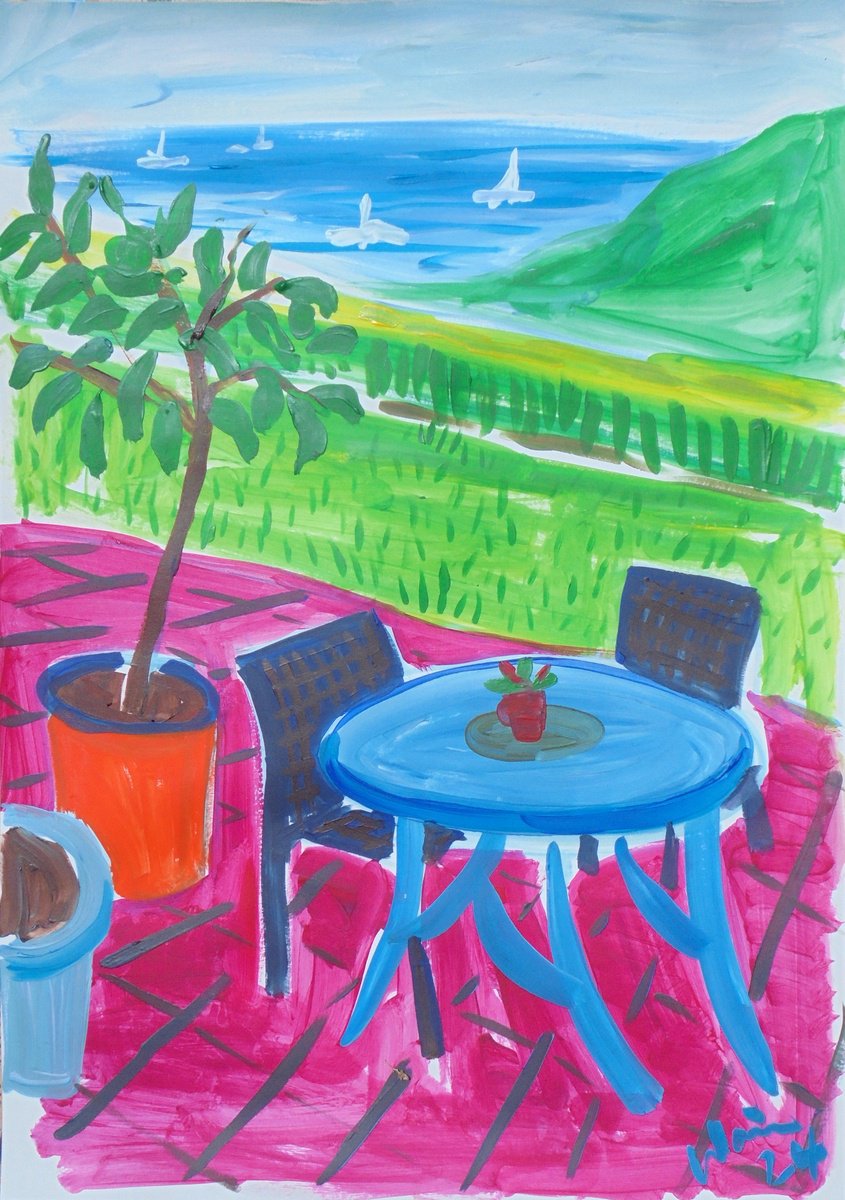 Patio table with sea view by Kirsty Wain