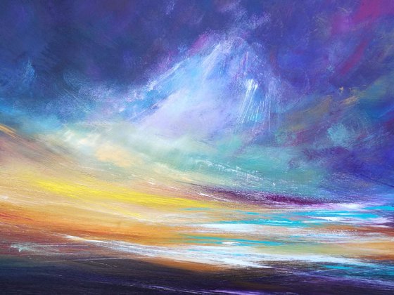 Reverie - Positive, Thoughts, Sunset, Stormy, Original Art, Seascape, Panoramic