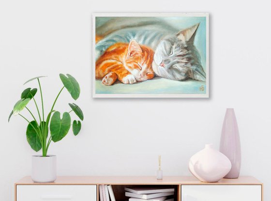 Sleeping Cat and Kitten