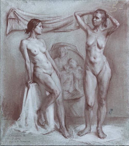 Study with a two naked models by Mikhail Solovev