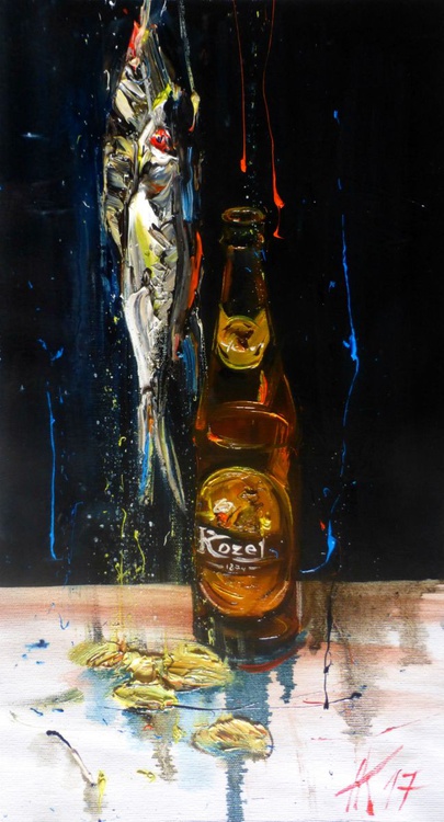 Beer And Fish Original Oil Painting 25x45 Cm R Artfinder