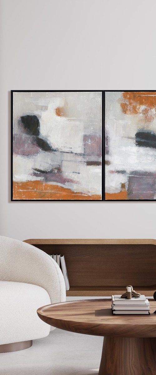 Raw white Dark Pearly Diptych by Bo Kravchenko