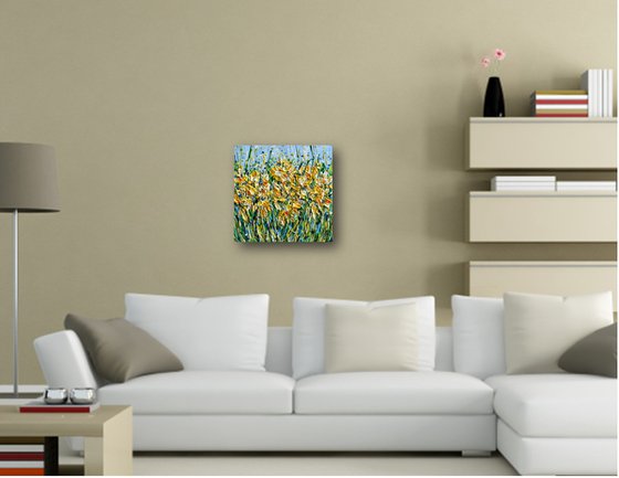 Daffodils - Original Floral Painting, Impasto Palette Knife Artwork