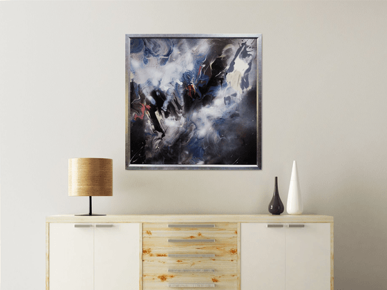 Stunning large framed mindscape rlief painting on wooden panel Marine storm signed O Kloska