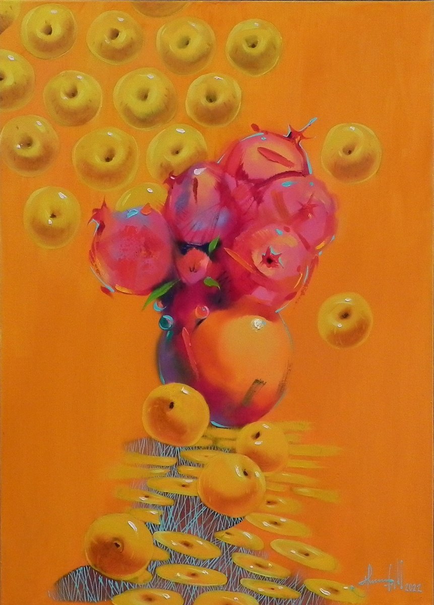 Abstract Still Life Oil Painting By Mykhailo Novikov, 20 X 28", - Fruits Of The Sun - ?, Original Artwork