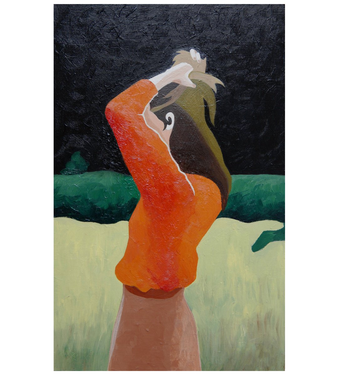 Expressive Portrait Acrylic Painting By Young Park, 8 X 13", Facing The Autumn Breeze, Original Artwork