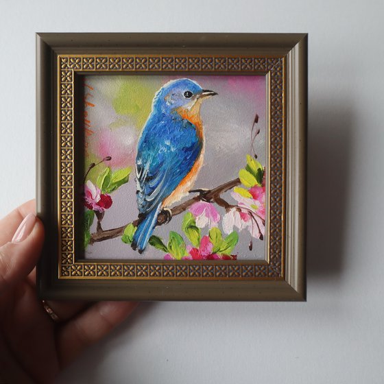 Bluebird mini oil painting