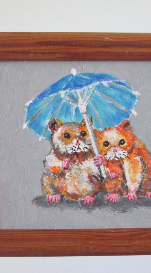Lovely Hamsters together under a parasol by MARJANSART