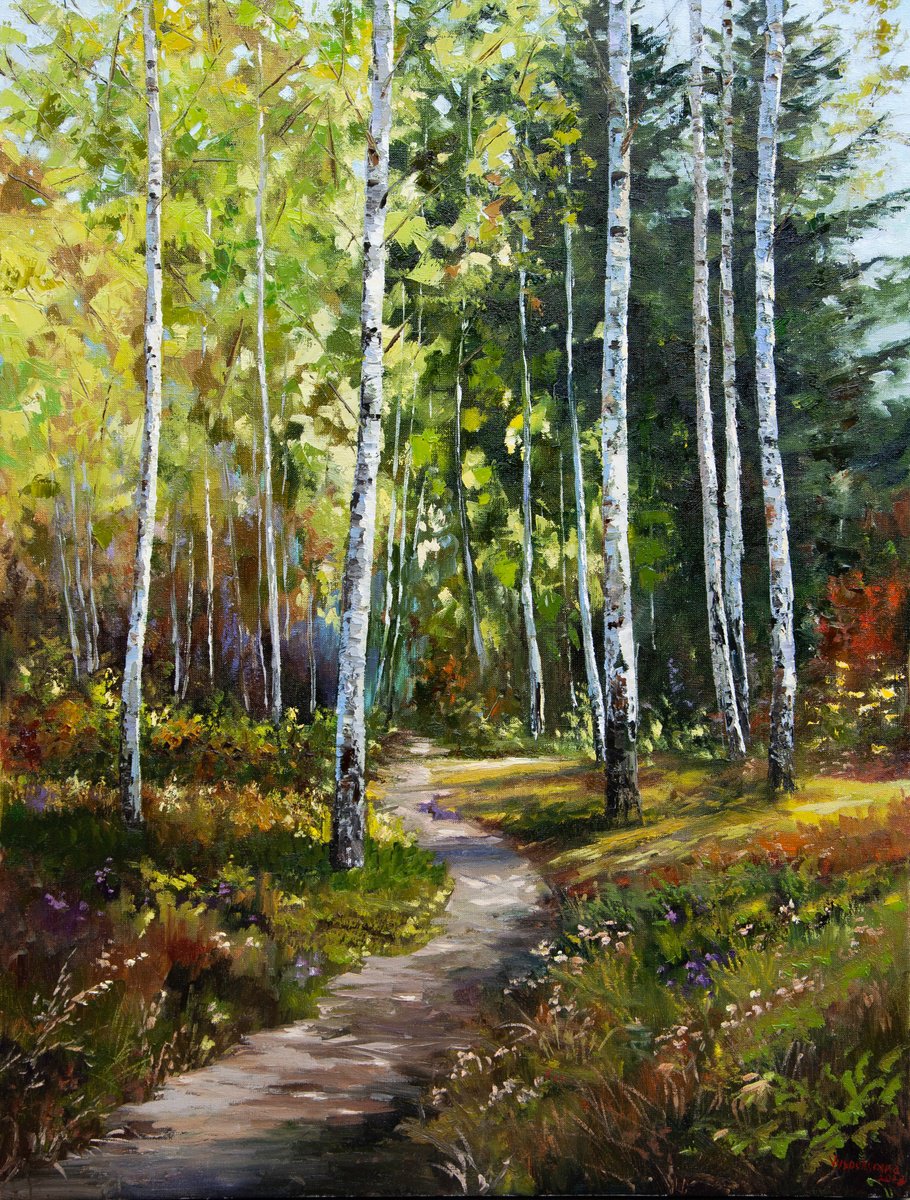 Autumn Forest Oil Painting Original Art Fall Landscape 26 x 34 by Tetiana Vysochynska